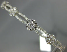 1.24CT DIAMOND 18KT WHITE GOLD 3D FLOWER CLUSTER SEMI ETERNITY BANGLE BRACELET