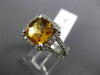 ESTATE LARGE 3.25CT DIAMOND & AAA CUSHION CITRINE 14KT WHITE GOLD 3D HALO RING