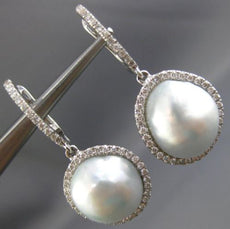 ESTATE .64CT DIAMOND & AAA SOUTH SEA PEARL 18KT WHITE GOLD HALO HANGING EARRINGS