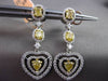 ESTATE LARGE 2.34CT FANCY DIAMOND 18K 2 TONE GOLD TRIPLE HEART HANGING EARRINGS