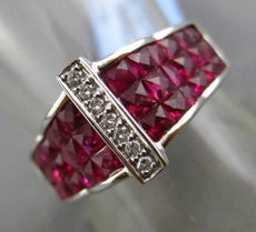 ESTATE WIDE 4.70CT DIAMOND & AAA PRINCESS RUBY 18K WHITE GOLD 3D PYRAMID RING