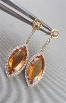 ESTATE 14KT MARQUISE 6.05CTW AAA CITRINE & DIAMOND WHITE & YELLOW GOLD EARRINGS
