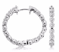 ESTATE 3.20CT ROUND DIAMOND 14KT WHITE GOLD 3D CLASSIC INSIDE OUT HOOP EARRINGS