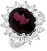 ESTATE 7.10CT DIAMOND & AAA RHODOLITE 14KT WHITE GOLD 3D OVAL HALO FLOWER RING