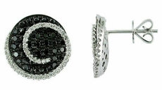 1.89CT WHITE & BLACK DIAMOND 14KT WHITE GOLD CIRCULAR PAVE SWIRL STUD EARRINGS