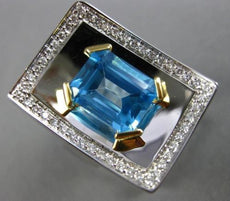 ESTATE MASSIVE 4.60CT DIAMOND & BLUE TOPAZ 18KT TWO TONE  GOLD RECTANGULAR RING