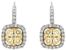 ESTATE 1.12CT WHITE & FANCY YELLOW DIAMOND 14KT WHITE GOLD 3D HANGING EARRINGS