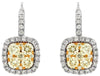 ESTATE 1.12CT WHITE & FANCY YELLOW DIAMOND 14KT WHITE GOLD 3D HANGING EARRINGS