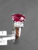 ESTATE 2.16CT DIAMOND & RUBY 18K WHITE GOLD 3 STONE OVAL CLASSIC ENGAGEMENT RING