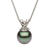 ESTATE LARGE .03CT DIAMOND & AAA TAHITIAN PEARL 14KT WHITE GOLD X LOVE PENDANT