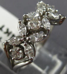 ANTIQUE WIDE .65CT ROUND & MARQUISE DIAMOND 14K WHITE GOLD 3D FLORAL RING #21178
