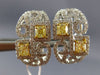ESTATE WIDE 1.78CT WHITE & FANCY YELLOW DIAMOND 18K 2 TONE GOLD CLIP ON EARRINGS