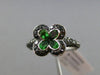 ESTATE 2.50CT DIAMOND & TZAVORITE 14KT WHITE BLACK GOLD 3D 4 CLOVER FLOWER RING