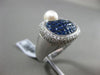 ESTATE LARGE 6.52CT DIAMOND AAA SAPPHIRE & PEARL 18KT WHITE GOLD 3D OVAL RING