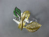 ESTATE LARGE .46CT DIAMOND & AAA TSAVORITE 14KT YELLOW GOLD 3D DOUBLE LEAF RING