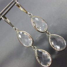 ESTATE LARGE AAA CRYSTAL 14K WHITE GOLD 3D TEAR DROP LEVER BACK HANGING EARRINGS