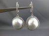 ESTATE .64CT DIAMOND & AAA SOUTH SEA PEARL 18KT WHITE GOLD HALO HANGING EARRINGS