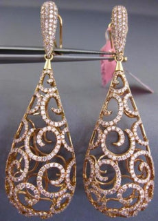 ESTATE EXTRA LARGE 5.34CT PINK DIAMOND 18K ROSE GOLD FILIGREE TEAR DROP EARRINGS