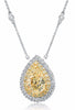 LARGE 6.01CT WHITE & FANCY YELLOW DIAMOND 18KT TWO TONE GOLD TEAR DROP NECKLACE