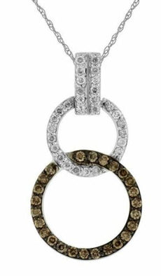 .30CT WHITE & CHOCOLATE FANCY DIAMOND 14KT WHITE GOLD 3D CIRCLE OF LIFE PENDANT