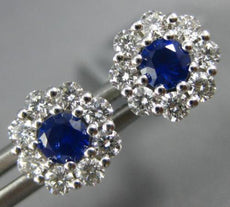 ESTATE .85CT DIAMOND & AAA SAPPHIRE 18K WHITE GOLD CLASSIC FLOWER STUD EARRINGS