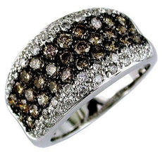 1.85CT WHITE & CHOCOLATE FANCY DIAMOND 14K WHITE GOLD MULTI ROW ANNIVERSARY RING