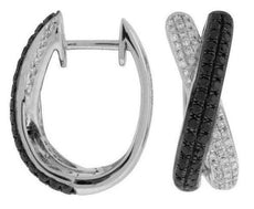 .86CT WHITE & BLACK DIAMOND 14K WHITE GOLD MULTI ROW X LOVE HUGGIE HOOP EARRINGS