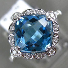 ESTATE 2.73CT DIAMOND & AAA BLUE TOPAZ 14KT WHITE GOLD FILIGREE HALO FLOWER RING