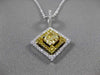 ESTATE LARGE 1.18CT FANCY DIAMOND 18K WHITE & YELLOW GOLD 3D SQUARE HALO PENDANT