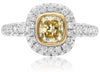 ESTATE 2.23CT WHITE & FANCY YELLOW DIAMOND 18K 2 TONE GOLD BEZEL ENGAGEMENT RING