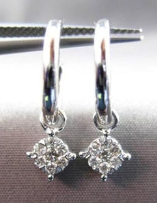 ESTATE .19CT ROUND CUT DIAMOND 14KT WHITE GOLD CLUSTER HUGGIE HANGING EARRINGS