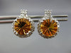 ESTATE 3.70CT DIAMOND & CITRINE 14K WHITE GOLD ROUND HALO FILIGREE STUD EARRINGS