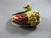 ANTIQUE LARGE 14KT YELLOW GOLD 3D HANDCRAFTED RED ENAMEL SNAKE LION FUN RING