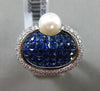 ESTATE LARGE 6.52CT DIAMOND AAA SAPPHIRE & PEARL 18KT WHITE GOLD 3D OVAL RING