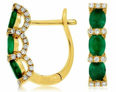 ESTATE 1.40CT DIAMOND & AAA EMERALD 14KT YELLOW GOLD OVAL 3D HANGING EARRINGS