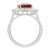GIA LARGE 4.55CT DIAMOND & AAA RUBY 18KT TWO TONE GOLD OVAL FLOWER PROMISE RING