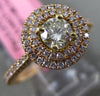 ESTATE .71CT WHITE & FANCY YELLOW DIAMOND 18KT YELLOW GOLD HALO ENGAGEMENT RING