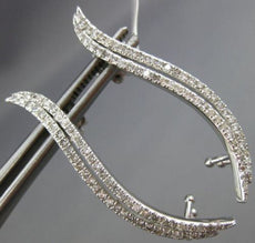 ESTATE LARGE .90CT DIAMOND 14KT WHITE GOLD CLASSIC LEAF DOUBLE WAVE FUN EARRINGS