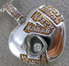 ESTATE LARGE .25CT WHITE & PINK DIAMOND 18KT 2 TONE GOLD 3D HEART "LOVE" PENDANT