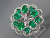 ESTATE LARGE 3.12CT DIAMOND & AAA EMERALD 18KT WHITE GOLD 3D FLOWER LOVE RING