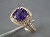 ESTATE LARGE 1.77CT DIAMOND & AAA AMETHYST 14K ROSE GOLD 3D HALO ENGAGEMENT RING