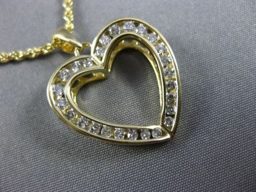ESTATE .63CT DIAMOND 14KT YELLOW GOLD 3D OPEN HEART LOVE FLOATING PENDANT CHAIN