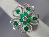 ESTATE LARGE 1.37CT DIAMOND & AAA EMERALD 18KT WHITE GOLD MULTI HEART LOVE RING
