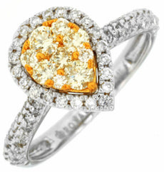 .83CT WHITE & FANCY YELLOW DIAMOND 14K WHITE GOLD 3D PEAR SHAPE ANNIVERSARY RING