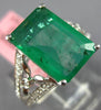 ESTATE LARGE 4.37CT DIAMOND & AAA EMERALD 18KT WHITE GOLD FLOWER ENGAGEMENT RING