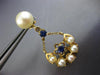 ESTATE LARGE .75CT AAA SAPPHIRE & PEARL 14KT YELLOW GOLD FLOWER HANGING EARRINGS