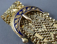 ANTIQUE LARGE AAA BLUE ENAMEL 14KT YELLOW GOLD 3D CLASSIC TASSEL BRACELET  #2169