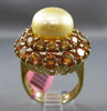 ANTIQUE LARGE 3.50CT CITRINE & SOUTH SEA PEARL 14K YELLOW GOLD CLASSIC HALO RING