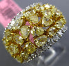 ESTATE WIDE 5.04CT WHITE & FANCY YELLOW 18K 2 TONE GOLD CLUSTER ANNIVERSARY RING