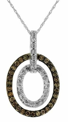 .36CT WHITE & CHOCOLATE FANCY DIAMOND 14K WHITE GOLD 3D DOUBLE HALO OVAL PENDANT